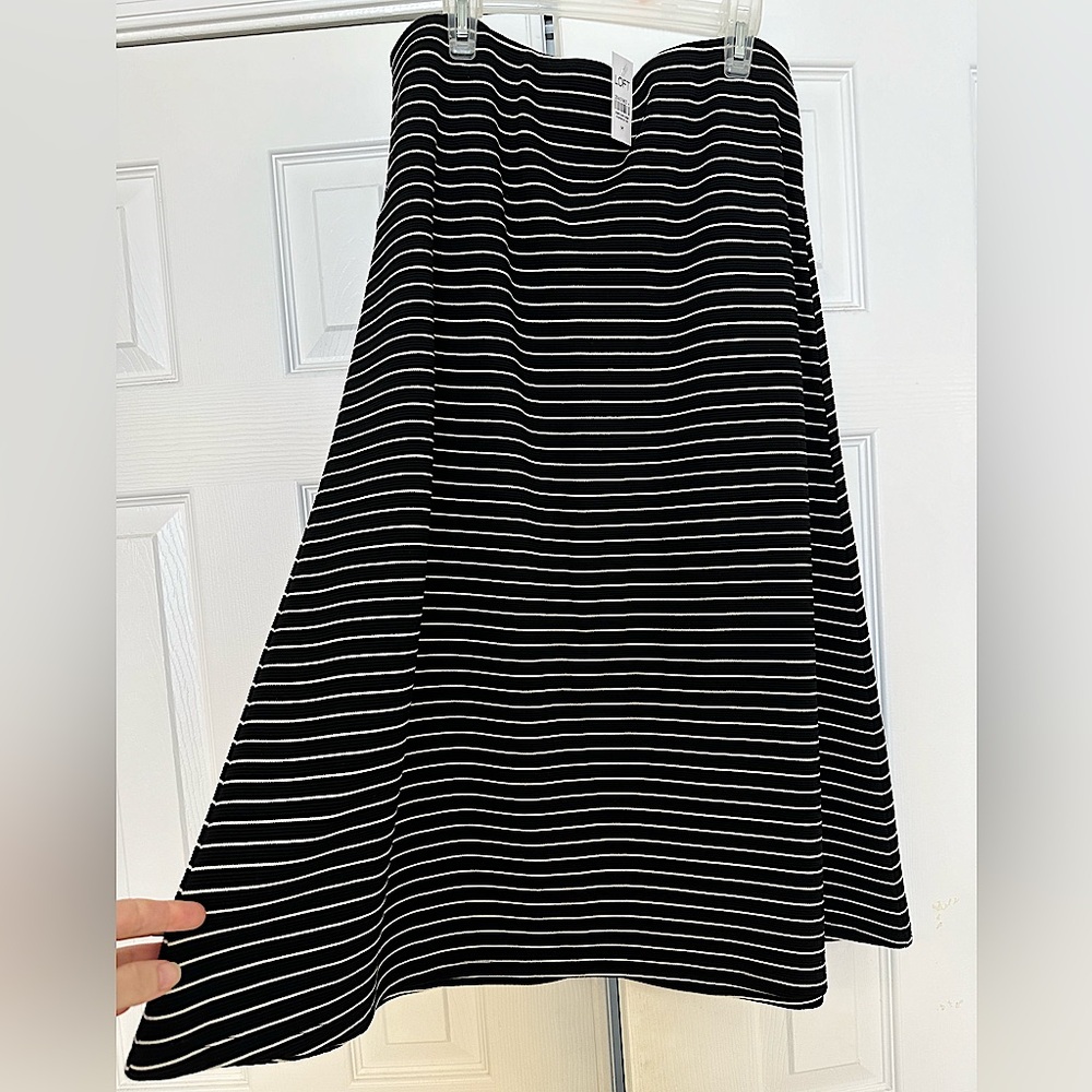 Loft midi black skirt with white stripes size M